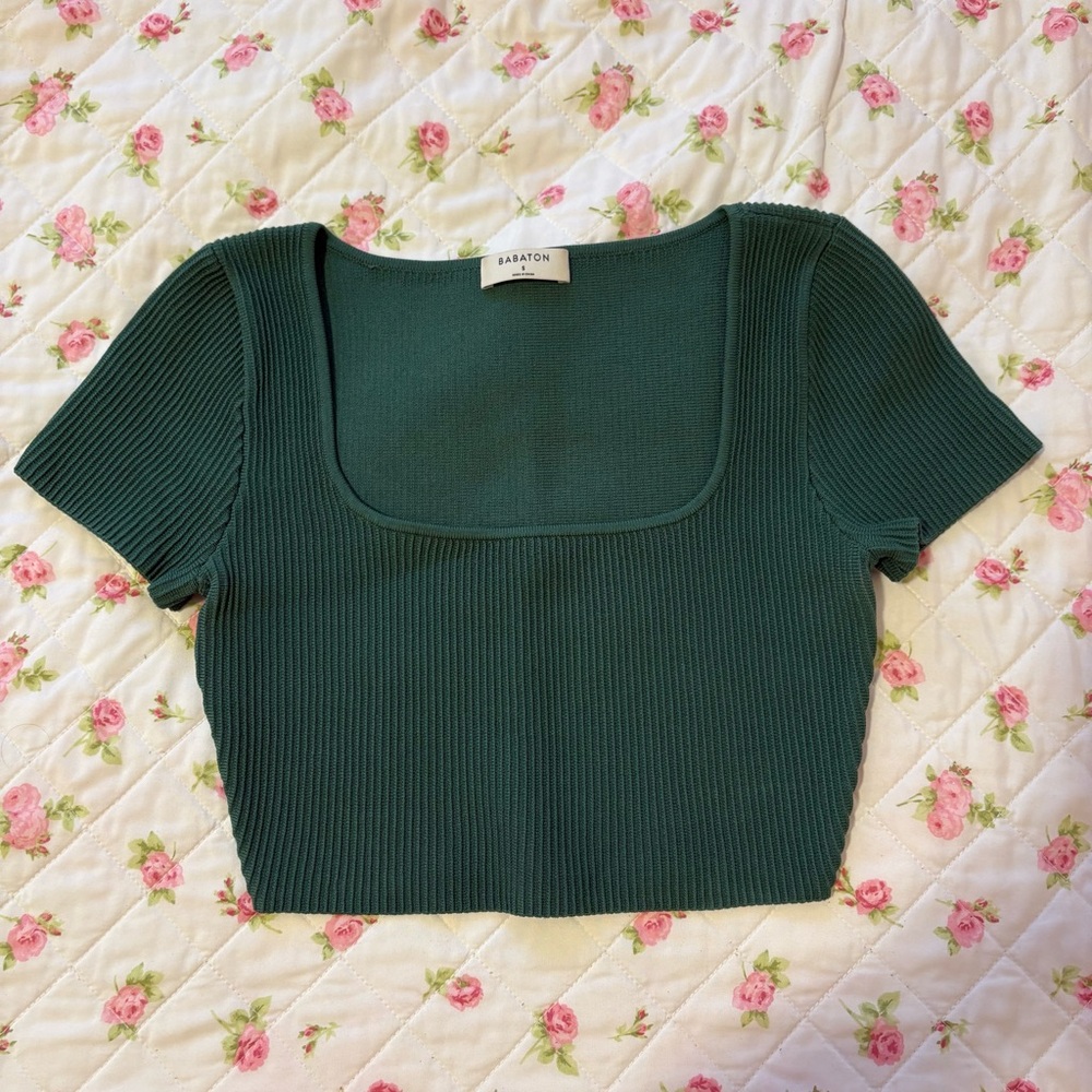Babaton sage Green Ribbed Crop Top